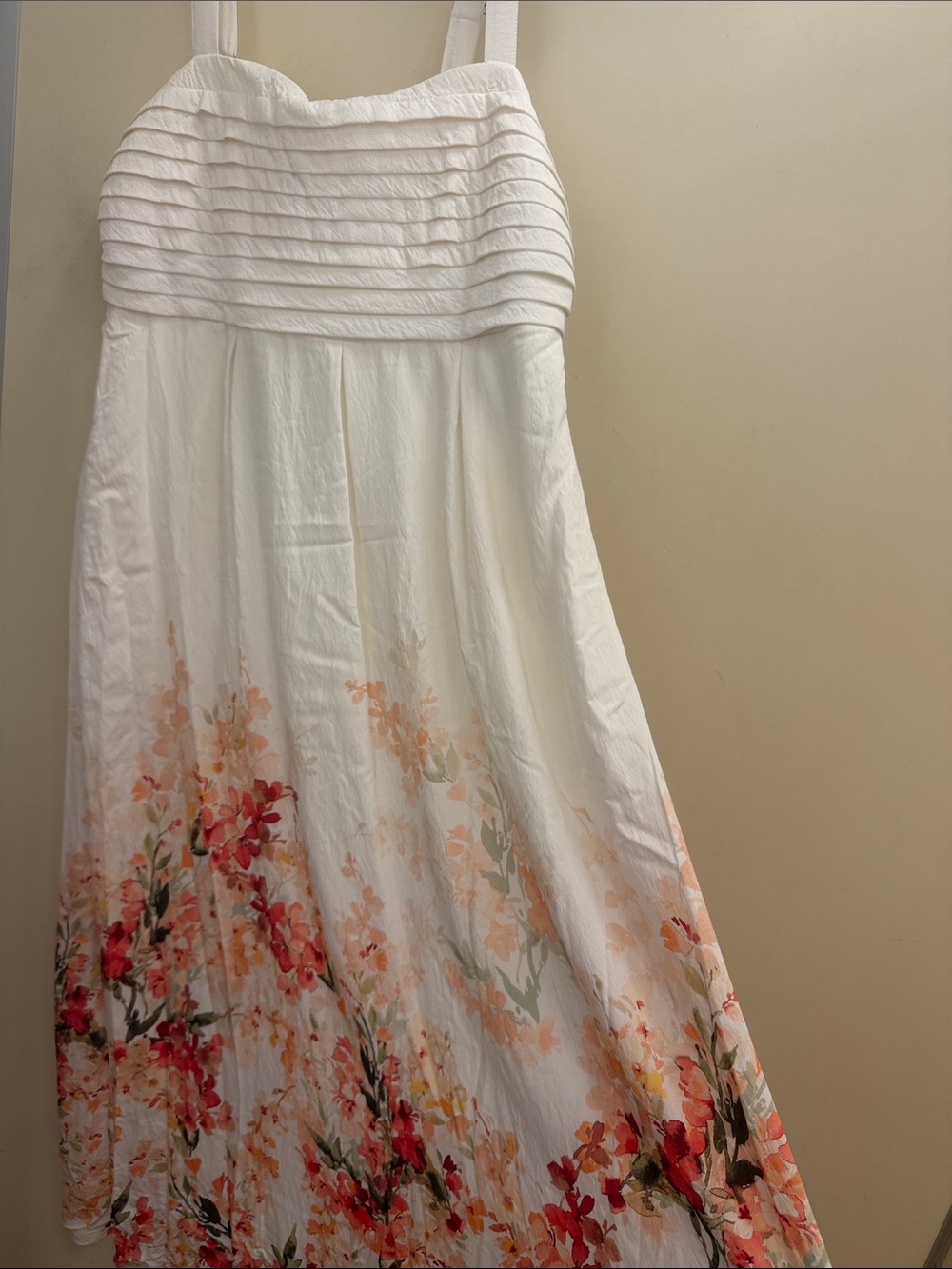 White Floral Strap Sundress with Peach & Coral Print